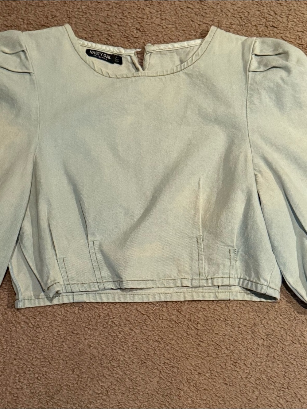 NASTY GAL Light Sage Puff-Sleeve Crop Top